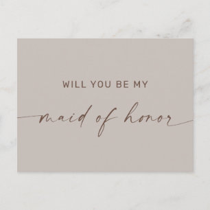 Will you be my maid of honour. Minimalist taupe Postcard