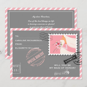 Will you be my Maid of Honour? Modern Air Mail Invitation