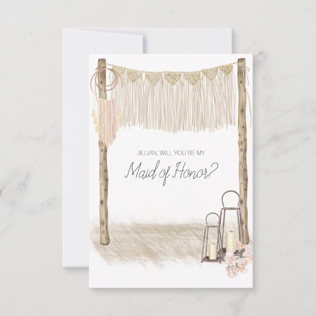 Will You Be My Maid of Honour Modern Boho Pink (Front)