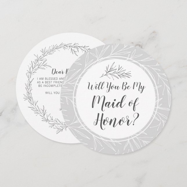 Will You Be My Maid of Honour Modern Botanical Lea Invitation (Front/Back)