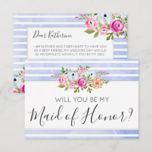 Will You Be My Maid of Honour Modern Floral Stripe Invitation