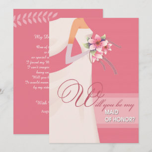 Will you be my Maid of Honour? Modern Pink White Invitation