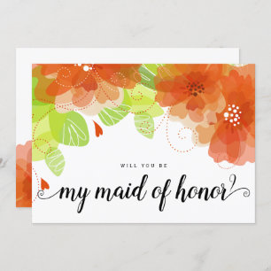 "Will you be my maid of honour" orange flowers car Invitation
