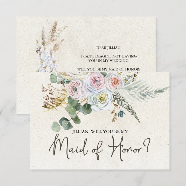 Will You Be My Maid of Honour Pastel Boho Neutral  (Front/Back)