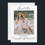 Will You Be My Maid of Honour Photo Proposal Card<br><div class="desc">Will you be my maid of honour? Check out this Modern Will You Be My Maid of Honour Photo Proposal Card to ask your best friend to be part of your bridal party. You can type a message at the back, or delete the text if you prefer a handwritten note....</div>