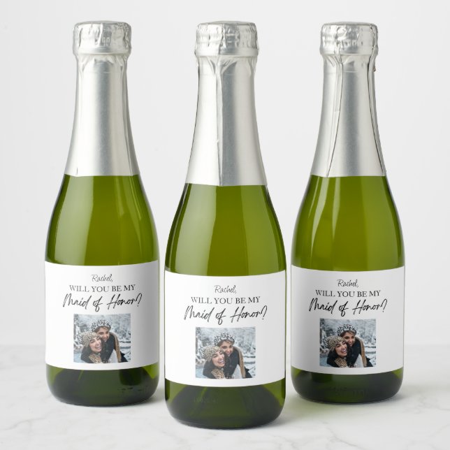 Will You Be My Maid of Honour Proposal Custom Phot Sparkling Wine Label (Bottles)