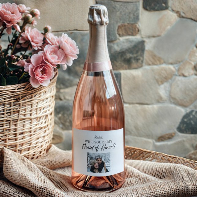 Will You Be My Maid of Honour Proposal Custom Phot Sparkling Wine Label (Creator Uploaded)