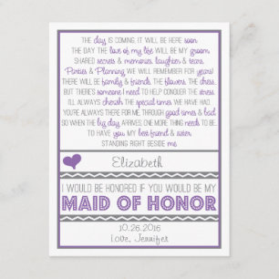 Will you be my Maid of Honour Purple/Grey Poem Car Invitation