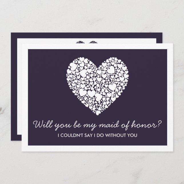 Will You Be My Maid Of Honour? Purple Heart Card (Front/Back)