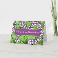 Will you be my Maid of Honour Purple Petunias