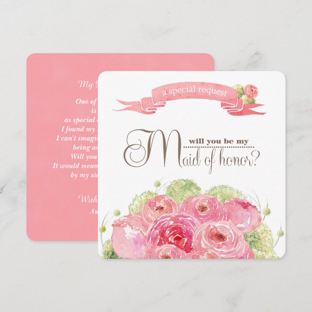 Will you be my Maid of Honour? Romantic Roses Invitation (Front/Back)
