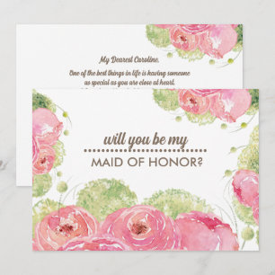 Will you be my Maid of Honour? Romantic Roses Invitation