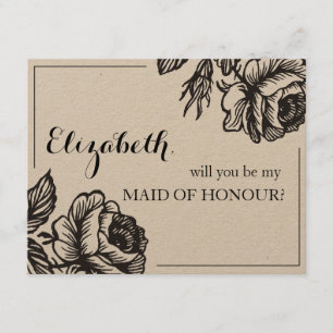 Will You Be My Maid of Honour Rustic Chic Floral Invitation