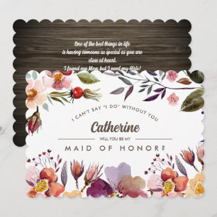 Will you be my Maid of Honour? Rustic Fall Flowers Invitation