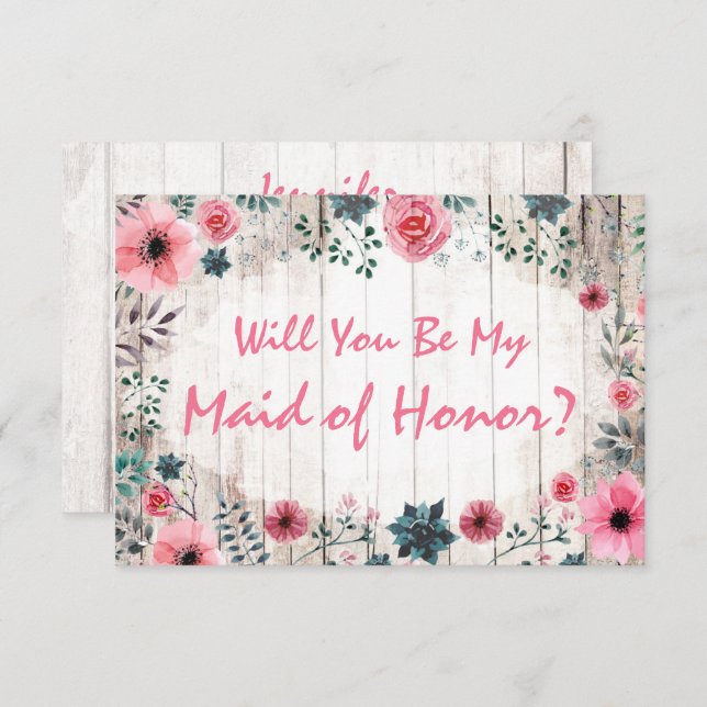 Will You Be My Maid Of Honour Rustic Floral Weddin Invitation (Front/Back)