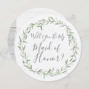 Will You Be My Maid of Honour Rustic Wood & Wreath Invitation