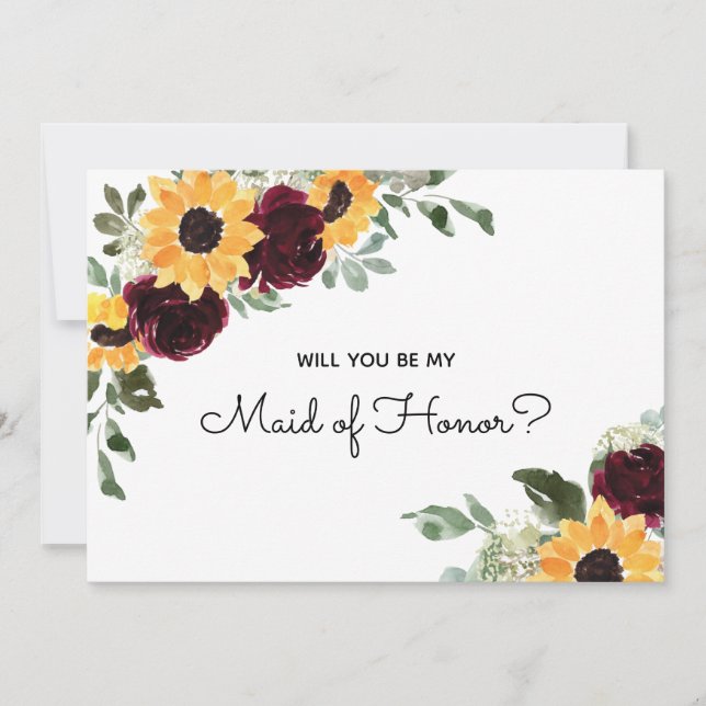 Will You Be My Maid of Honour Sunflower Proposal Invitation (Front)