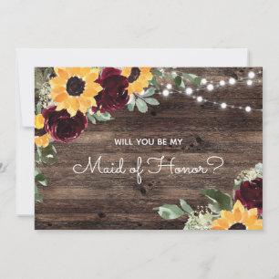 Will You Be My Maid of Honour Sunflower Wood Invitation