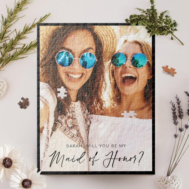 Will You Be My Maid of Honour? Trendy Script Photo Jigsaw Puzzle (Will You Be My Maid of Honor? Trendy Script Photo Jigsaw Puzzle)