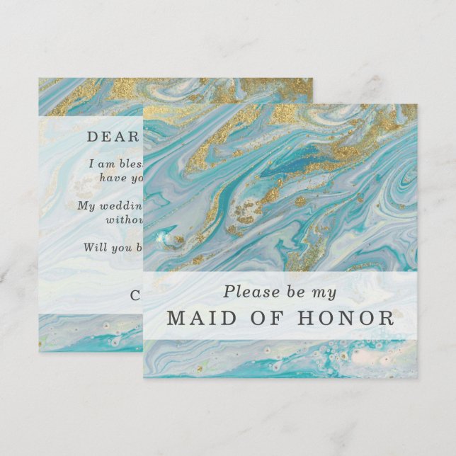 Will You Be My Maid Of Honour Turquoise & Gold Car Invitation (Front/Back)