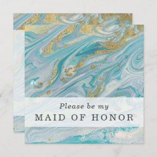 Will You Be My Maid Of Honour Turquoise & Gold Car Invitation
