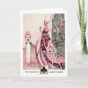 Will you be my Maid of Honour? Vintage Art  Invitation
