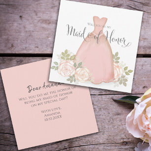 Will you be my Maid of Honour Watercolor Blush  Card