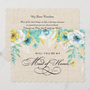 Will you be my Maid of Honour? Watercolor Floral Invitation