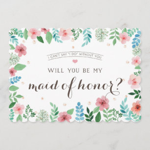 Will you be my maid of honour, watercolor flowers invitation