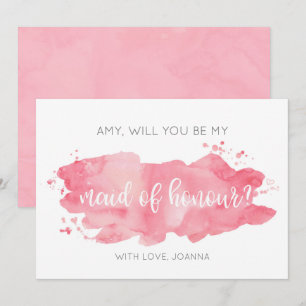 Will You Be My Maid of Honour Watercolor Pink Card