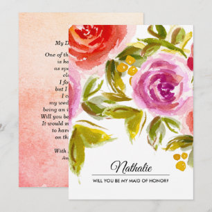 Will you be my Maid of Honour? Watrecolor Floral Invitation