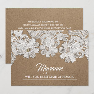 Will you be my Maid of Honour? White Lace Flowers Invitation