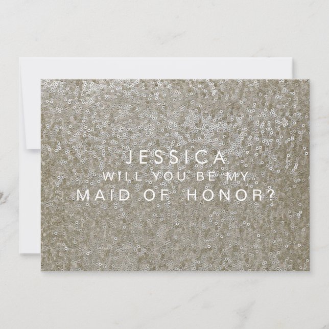 Will You Be My Maid of Honour White Sequins Card (Front)