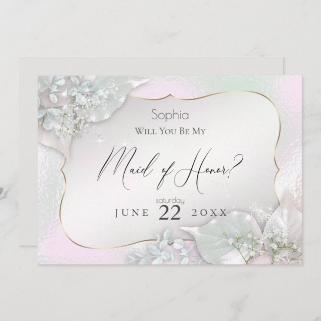 Will You Be My Maid of Honour Wispy Pink Shimmer Invitation (Front/Back)