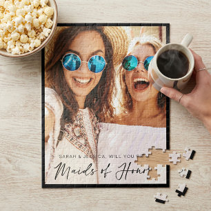 Will You Be My Maids of Honour? Trendy Script Phot Jigsaw Puzzle