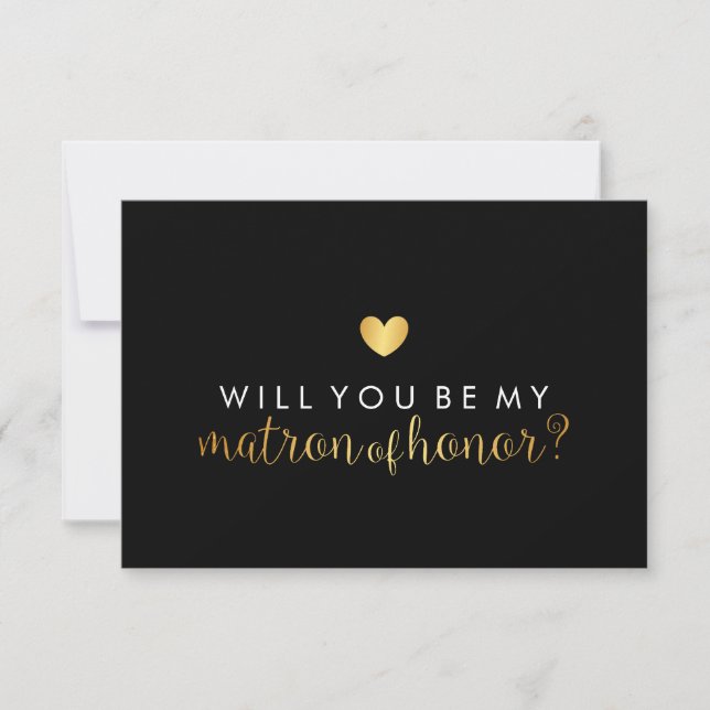 WIll You Be My Matron - Gold Heart Script Fab Invitation (Front)