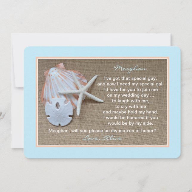 Will You Be My Matron of Honour Beach Blue Invitation (Front)