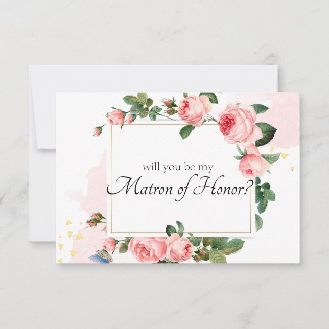 Will You Be My Matron of Honour Blushing Pink Rose (Front)