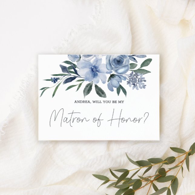 Will You Be My Matron of Honour Dusty Blue Flowers (Creator Uploaded)
