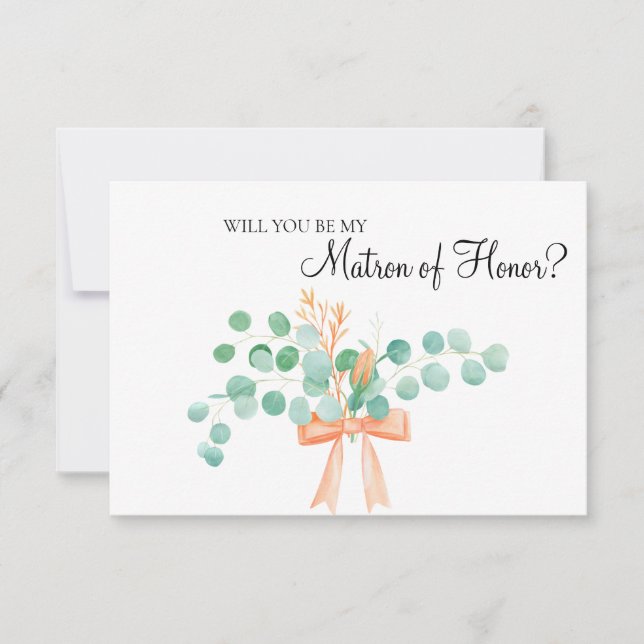 Will You Be My Matron of Honour Eucalyptus Peach (Front)