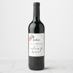 Will you be my matron of honour? Gold wedding part Wine Label