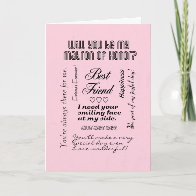 Will You Be My Matron of Honour, Pink, Best Friend Invitation (Front)