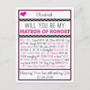 Will you be my Matron of Honour? Pink/Black Collag Invitation