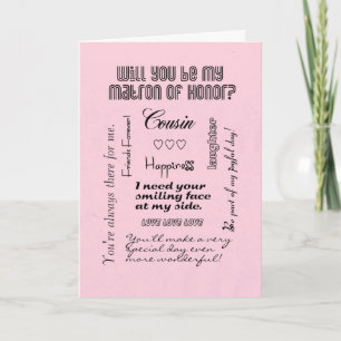 Will You Be My Matron of Honour, Pink, Cousin Invitation