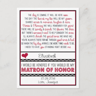 Will you be my Matron of Honour? Red/Black Poem V2 Invitation