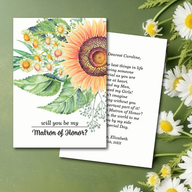 Will you be my Matron of Honour? Rustic Sunflowers Invitation (Creator Uploaded)