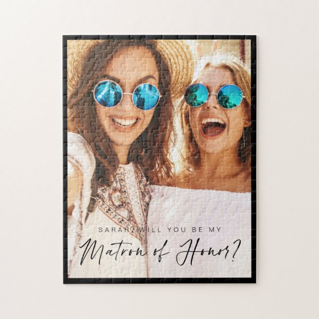 Will You Be My Matron of Honour Trendy Script Phot Jigsaw Puzzle (Vertical)