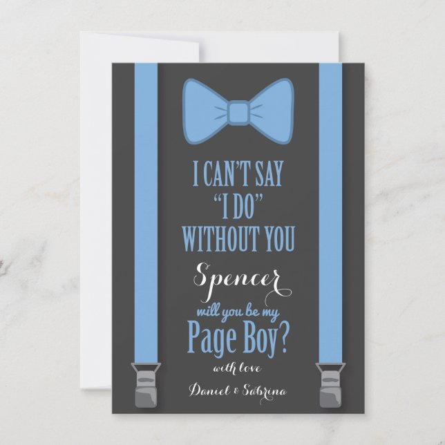 Will You Be My Page Boy - Blue Tie Braces Invitation (Front)