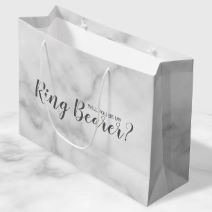 Will You Be My Ring Bearer? Elegant Marble Script Large Gift Bag