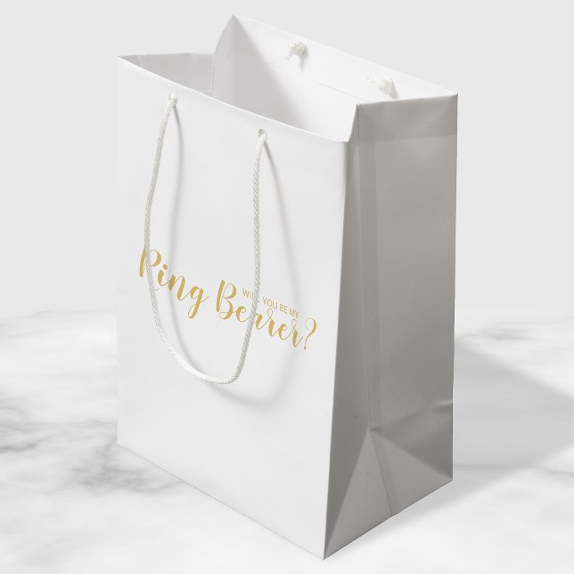 Will You Be My Ring Bearer? Modern Script Gold Medium Gift Bag (Creator Uploaded)
